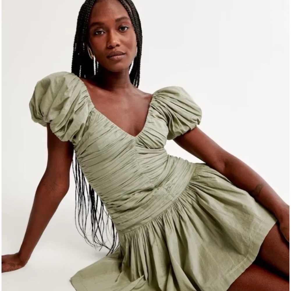Abercrombie & Fitch Drama Puff Sleeve Ruched Mini Dress Size XST